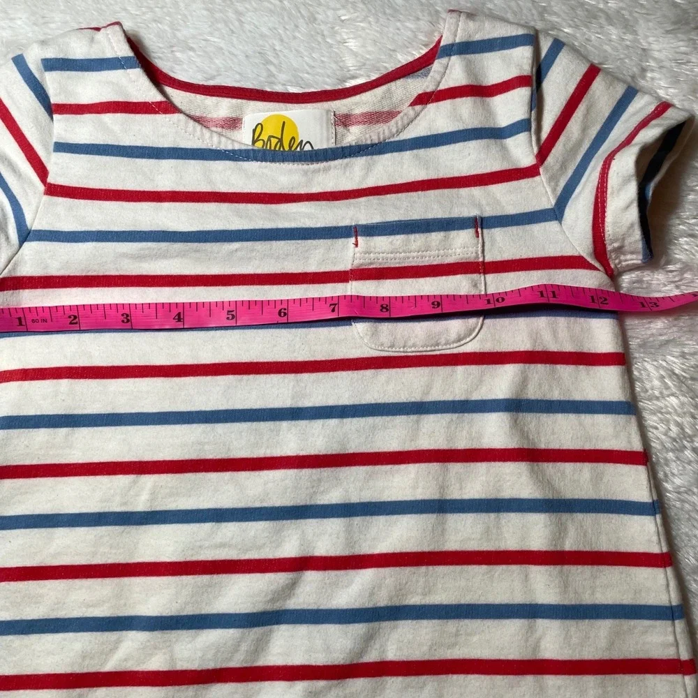 Boden Girls Nautical Striped Mixed Media Dress Blue Red White Sz 5-6YAmericana